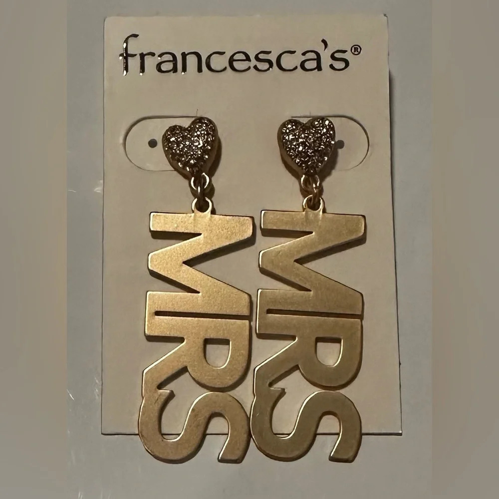 Francesca’s “Mrs” Gold and Rhinestone Earrings